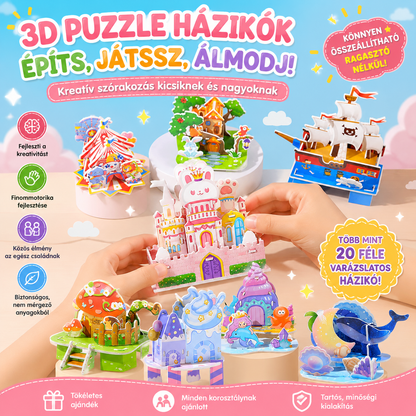 🧩 Építse fel saját 3D világát –🎨 3D papír puzzle építőkészlet (4 darab, ragasztó nélkül) 🏰