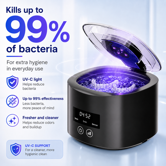 🥳PROMOȚIE 2026🥳💞Peste 50.000 de bucăți vândute!🦷 Aparat de curățare cu ultrasunete și UV-C Denture Dome – Proteză dentară mai proaspătă și mai curată în doar 5 minute