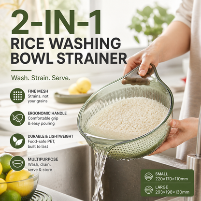 🔥Ldőkorlátozott akció：1+1 ingyen！！🍚 IDŐKORLÁTOS 50% KEDVEZMÉNY! Rizsmosás anélkül, hogy egy szem is elveszne – Finomszemű, fogantyús szűrőtál. Raktáron az Egyesült Királyságban ✨