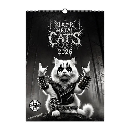 Kalendarz z metalowym kotem Black Cat na 2026 rok z podstawką
