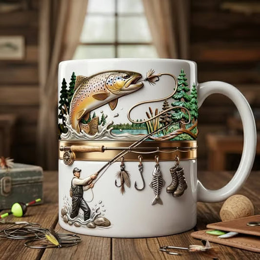 Ceramiczna filiżanka do kawy z motywem wędkarskim