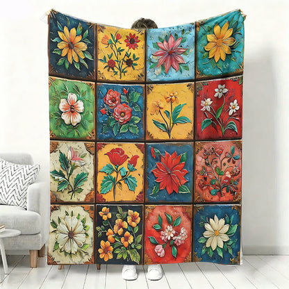 🌼 Przytulny i miękki koc flanelowy we wzór kwiatów 🛋️💐