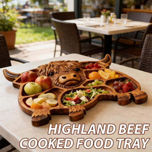Drewniane tace do serwowania z motywem krowy rasy Highland