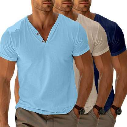 👕 Prémium Férfi V-nyakú Henley Póló: Kényelmes és Stílusos Viselet – Raktáron! ✨