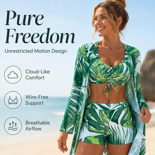 🌸 REDUCERE DE 50% ACUM! 🌸 Set de 3 piese de costum de baie pentru femei, cu imprimeu tropical