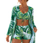 🌸 REDUCERE DE 50% ACUM! 🌸 Set de 3 piese de costum de baie pentru femei, cu imprimeu tropical