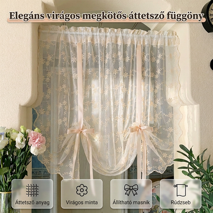 ✨🏠 Könnyű, áttetsző függöny, virághímzéssel és masnival díszítve 🎀 | Lágyan szűri a fényt, és biztosítja a magánszférát ☀️