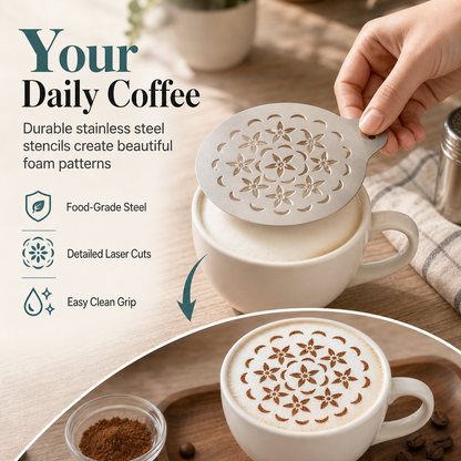 Rozsdamentes acélból készült latte art sablon